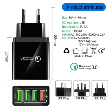 Đầu sạc nhanh USB 4.1A QC 3.0 4 đa năng EU US UK - Adapter du lịch, bộ sạc tường giá ưu đãi 82.500 VND