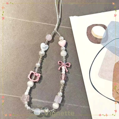 Dây buộc điện thoại Vignette màu hồng rỗng đính cườm trong suốt - COD, chỉ 19.800đ