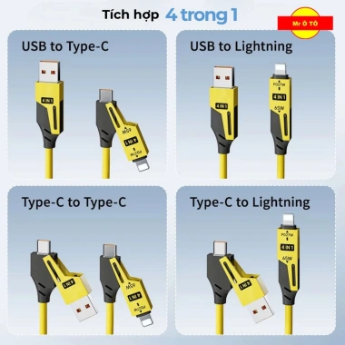 Dây Cáp Sạc Nhanh 4 In 1 65W cho ô tô - Mr Ô Tô, 1.5m co giãn, hỗ trợ Carplay & Carlife, giá chỉ 59.000₫ 3