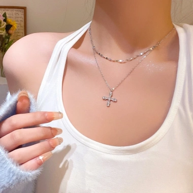 Dây chuyền nữ mặt thánh giá đính đá 2 tầng - phong cách Hàn Quốc, cá tính, tinh tế, giảm còn 25.000 VND 6