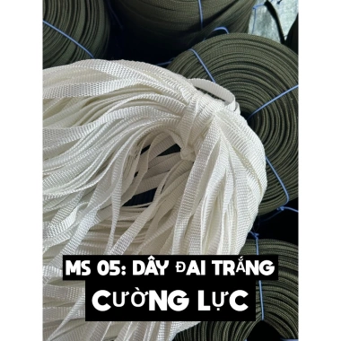 Dây đai trắng cường lực 1,2-1,6cm polyester không co giãn - Buộc bạt ô tô, đám cưới