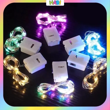 Dây Đèn LED Đom Đóm Sẵn Pin 1-3m Trang Trí Sinh Nhật, Mẹt Tết, Giáng Sinh, Bó Hoa