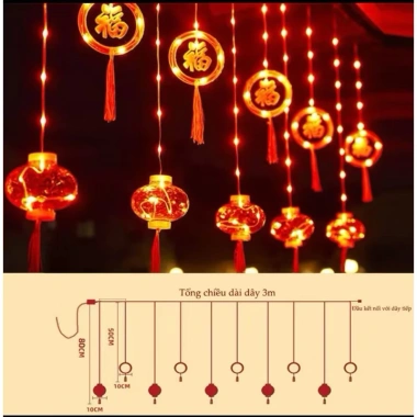 Dây Đèn LED Rèm Lồng Đỏ Song Hỷ Siêu Sáng, Chống Nước, Trang Trí Tết - Đa Kích Thước 7