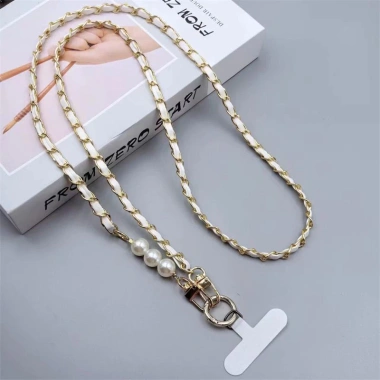 Dây đeo điện thoại xích kim loại ngọc trai Hàn Quốc, đeo dài chảnh phụ kiện nữ