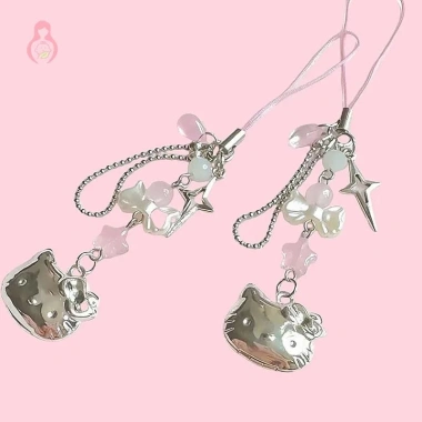 Dây điện thoại di động mèo con anime - Đồ trang trí thủ công cườm dangle DIY, phụ kiện trang sức