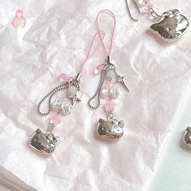 Dây điện thoại di động mèo con anime - Đồ trang trí thủ công cườm dangle DIY, phụ kiện trang sức