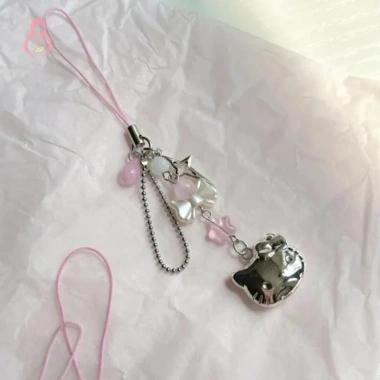 Dây điện thoại di động mèo con anime - Đồ trang trí thủ công cườm dangle DIY, phụ kiện trang sức