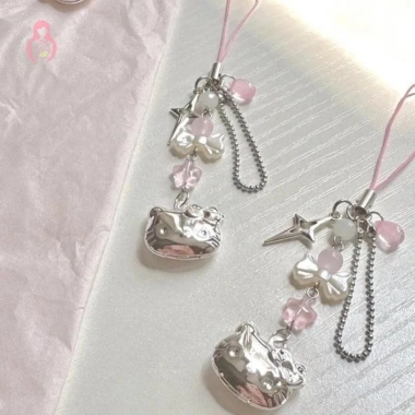 Dây điện thoại di động mèo con anime - Đồ trang trí thủ công cườm dangle DIY, phụ kiện trang sức