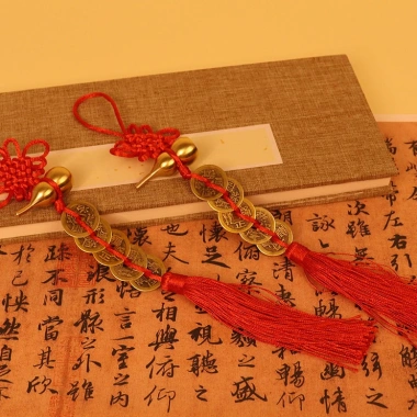 Dây Đồng Xu Ngũ Đế Hồ Lô Đồng Treo Phong Thủy - Decor May Mắn Tài Lộc, Tặng Cát Chu Sa và Móc Treo, Giá 19.600 7