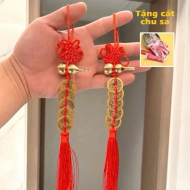 Dây Đồng Xu Ngũ Đế Hồ Lô Đồng Treo Phong Thủy - Decor May Mắn Tài Lộc, Tặng Cát Chu Sa và Móc Treo, Giá 19.600 8
