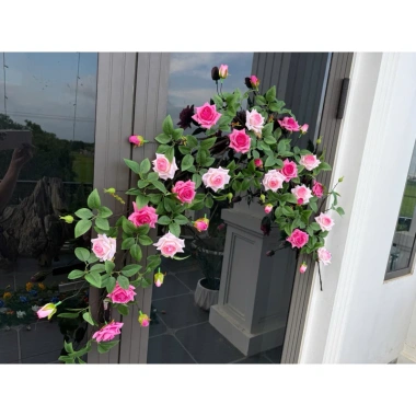 Dây Hoa Hồng Giả Pháp Cổ Leo 1.7m 7 Hoa 8 Nụ Thân Rêu Giống Thật Cao Cấp Giá 105k 7