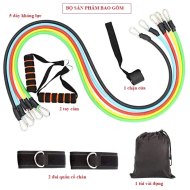 Dây kéo kháng lực 5 dây ngũ sắc - Tập gym hiệu quả, giảm giá 169k (giá gốc 202.8k)