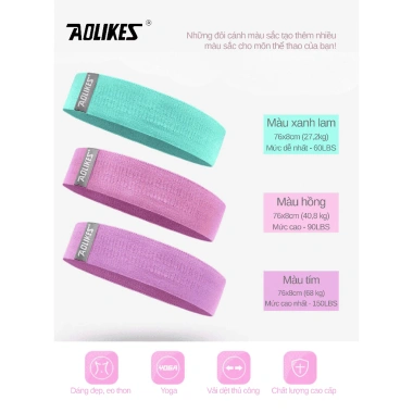 Dây kháng lực AOLIKES miniband vải đàn hồi tập chân, mông, đùi gym nam nữ, đai trợ lực cao cấp