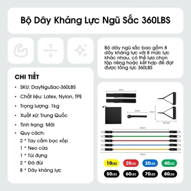 Dây kháng lực Hifit gym bộ ngũ sắc chính hãng - Đàn hồi tốt, chống đứt, tập body