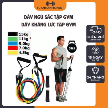 Dây Kháng Lực Ngũ Sắc TUẤN HẠNH SPORT Siêu Bền 5 Dây 7-20kg Đa Năng Tập Gym Toàn Thân Giá 75.000 VND