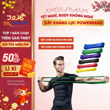 Dây kháng lực Powerband TK SPORT - Đàn hồi cao su tập tay chân ngực thân 27.283 VND