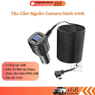 Dây nguồn cam hành trình xe hơi, cáp cắm 2 cổng sạc điện thoại, giá chỉ 35.000₫