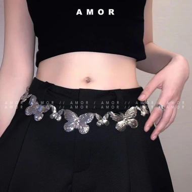 Dây thắt lưng bướm kim loại bạc phong cách boho cổ điển cho nữ đi váy - nhẹ 4