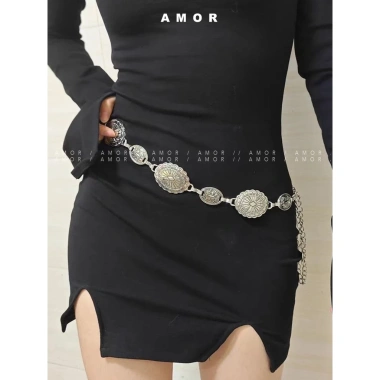 Dây thắt lưng bướm kim loại bạc phong cách boho cổ điển cho nữ đi váy - nhẹ 6