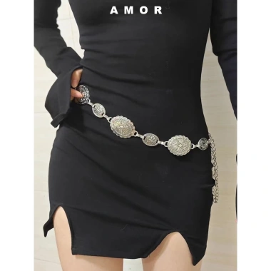 Dây thắt lưng bướm kim loại bạc phong cách boho cổ điển cho nữ đi váy - nhẹ 10