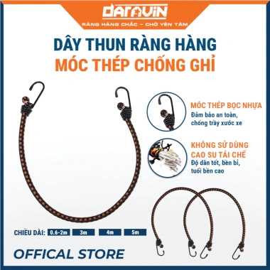Dây thun ràng hàng DARAVIN móc thép phi 8 dài 0.6-5m - Ràng balo, vali du lịch tiện lợi, an toàn