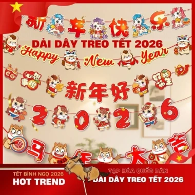 Dây Treo Chữ Trang Trí Tết 2.026 Bính Ngọ - Decor Cổng & Treo Tường Đón Năm Mới