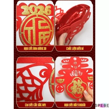 Dây treo khánh liễng nhung đỏ chũ phúc - Rem treo ngang trang trí nhà cửa, văn phòng đón Tết 2.026, giá ưu đãi 69.000₫