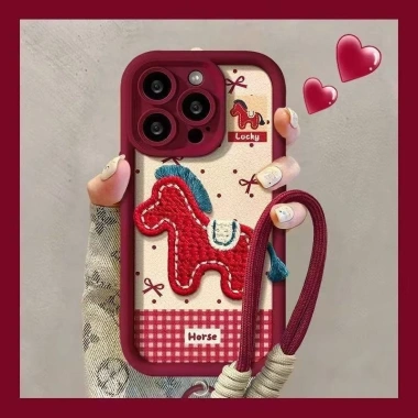 Dây treo vỏ iPhone 17-11 Pro Max X XR XS Max 7-8 Plus- Ngựa Đỏ dễ thương, vỏ mềm