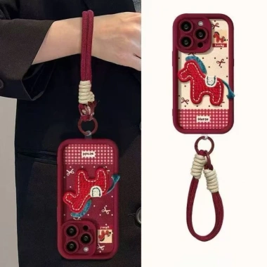 Dây treo vỏ iPhone 17-11 Pro Max X XR XS Max 7-8 Plus- Ngựa Đỏ dễ thương, vỏ mềm