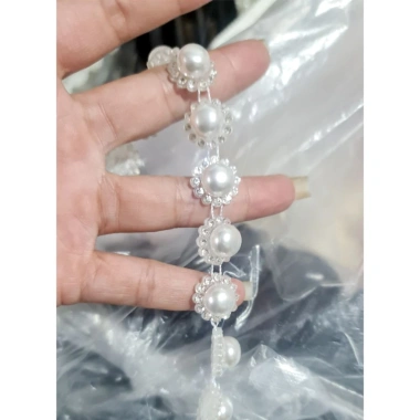 Dây viền cổ áo váy chuỗi ngọc nửa viền đá 1m - phụ liệu thời trang giá ưu đãi 54k 2