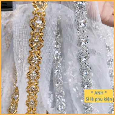 Dây viền cổ áo váy chuỗi ngọc nửa viền đá 1m - phụ liệu thời trang giá ưu đãi 54k 9