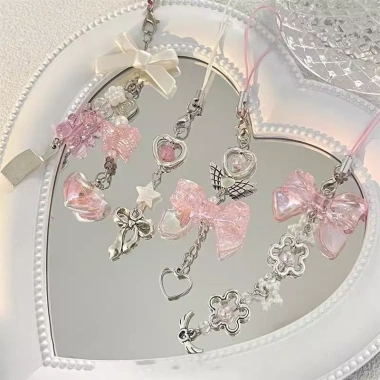 Dây xích hợp kim Ngọt Mạ Ngôi Sao Nơ - Trang trí điện thoại, chìa khóa, mặt dây chuyền cô gái trái tim - Quà tặng 23.650đ