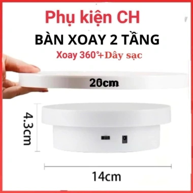 Đế bàn xoay 360 độ livestream, trưng bày sản phẩm 2 kích thước 14cm-20cm trắng, kèm dây sạc giảm giá