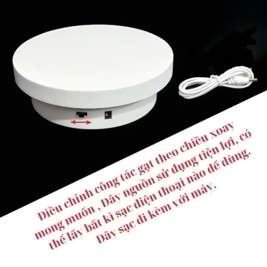 Đế bàn xoay 360 độ livestream, trưng bày sản phẩm 2 kích thước 14cm-20cm trắng, kèm dây sạc giảm giá