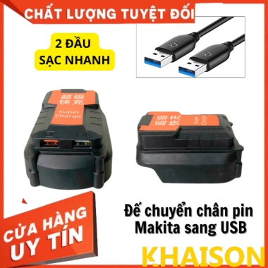 Đế chuyển chân pin Makita sang USB, 2 đầu sạc nhanh, tương thích đa dạng, giá ưu đãi 195k