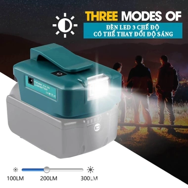 Đế chuyển pin Makita thành sạc dự phòng 2 cổng USB 5V2.1Ah, DC12V, đèn LED 3 chế độ – Giá 278.000₫ 4