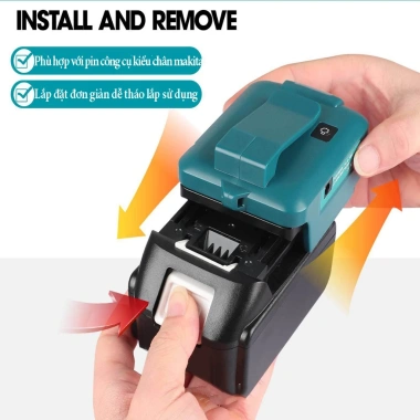Đế chuyển pin Makita thành sạc dự phòng 2 cổng USB 5V2.1Ah, DC12V, đèn LED 3 chế độ – Giá 278.000₫ 5