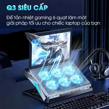 Đế tản nhiệt laptop SIDOTECH Q3-PRO 6 quạt gaming - Giá đỡ MacBook, kệ làm mát chống ồn LED, giảm còn 308.000₫
