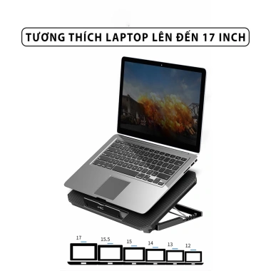 Đế tản nhiệt SIDOTECH Q100 cho laptop - Làm mát nhanh, LED, quạt chống ồn 4 mức