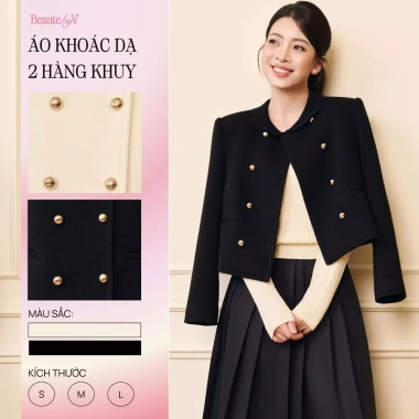 Deal Tết áo khoác dạ nữ khuy 2 hàng BEAUTEBYV dạ len lót đệm vai - 1.037.400đ