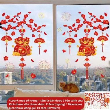 Decal cành đào CHỮ VIỆT - Tranh hoa đào Tết 2.026, in 2 mặt, T16, 35.000₫