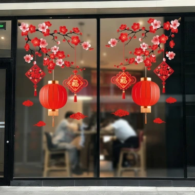 Decal Cành Đào Dán Kính Tết 2.026 - Hít Tĩnh Điện Trang Trí Cửa, Giá 38.000₫