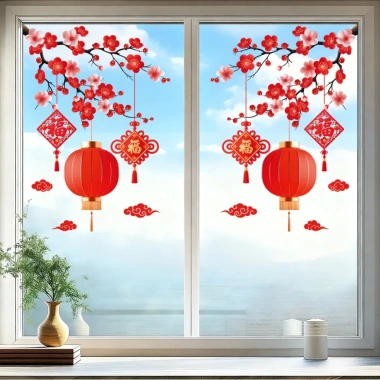 Decal Cành Đào Dán Kính Tết 2.026 - Hít Tĩnh Điện Trang Trí Cửa, Giá 38.000₫