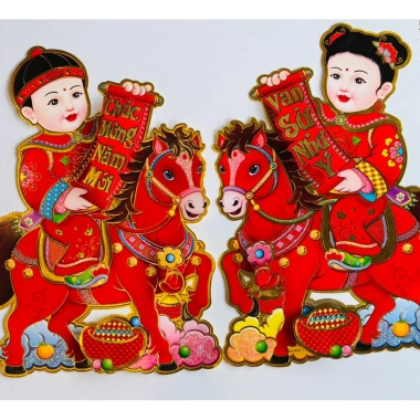 Decal dán cửa Cô Cậu Tiên Nữ - Trang trí Tết Bính Ngọ 2.026, tài lộc may mắn 3