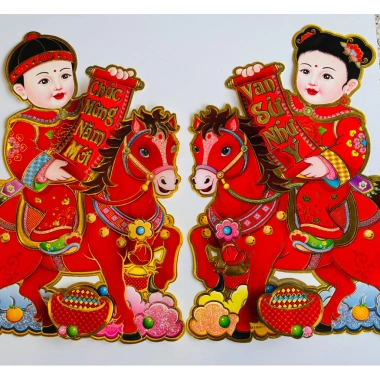 Decal dán cửa Cô Cậu Tiên Nữ - Trang trí Tết Bính Ngọ 2.026, tài lộc may mắn 4
