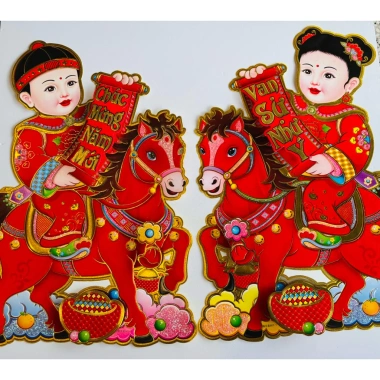 Decal dán cửa Cô Cậu Tiên Nữ - Trang trí Tết Bính Ngọ 2.026, tài lộc may mắn 5