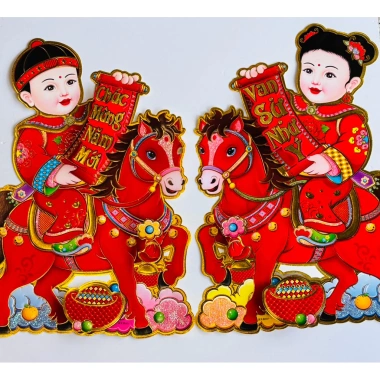 Decal dán cửa Cô Cậu Tiên Nữ - Trang trí Tết Bính Ngọ 2.026, tài lộc may mắn 6