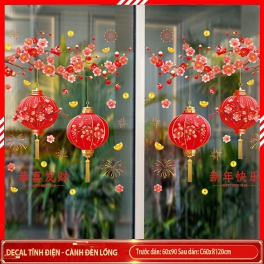 Decal Dán Tết 2.026 Hít Tĩnh Điện - Trang Trí Cửa Kính, Rèm Đèn Lồng Đèn Dây Đỏ Mừng Xuân, Giá 32.000 VND 5