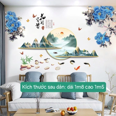 Decal Dán Tường 3D Tranh Sơn Thuỷ Phòng Khách Đón Tết - Giá 54.870 VND Giảm 18%