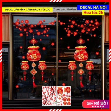 Decal Dán Tường Cành Đào Đỏ - Trang Trí Tết, Dán Kính, Xuân Bính Ngọ, Giao Hàng Miễn Phí, Giá Ưu Đãi 29.075